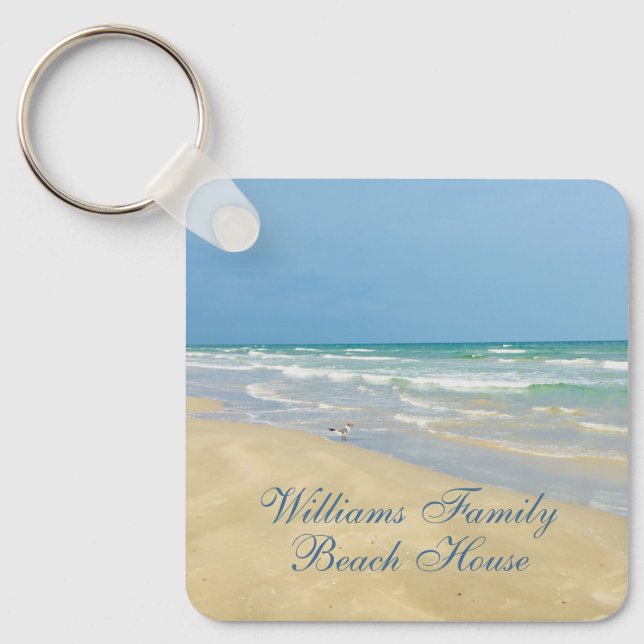 Porte-clés Beautiful Beach House Custom Name Coastal Photo (Recto)
