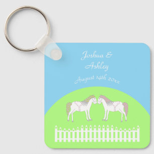 Porte-clés Beaux Chevaux de Mariage Blancs Personnalisés