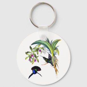 Porte-clés Beaux colibris et orchidées pourpres