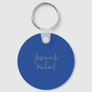 Porte-clés Beaux Noms De Couple Calligraphie Chic Bleu Et Or