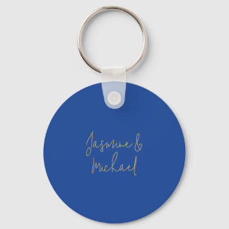 Porte-clés Beaux Noms De Couple Calligraphie Chic Bleu Et Or