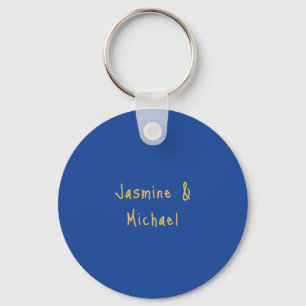 Porte-clés Beaux Noms De Couple Calligraphie Chic Bleu & Or