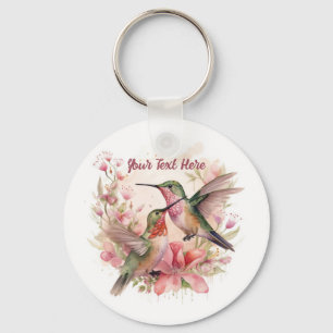 Porte-clés Beaux Oiseaux de Humming avec Fleurs