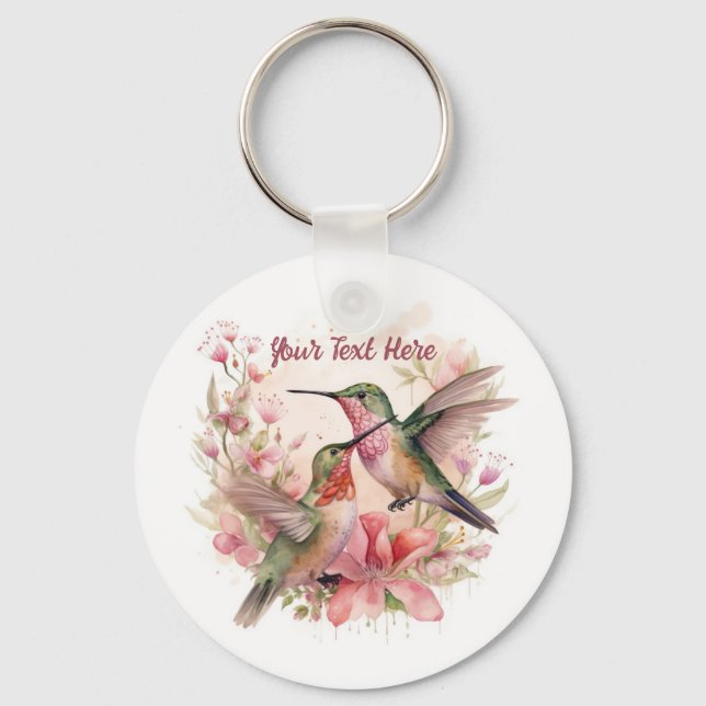 Porte-clés Beaux Oiseaux de Humming avec Fleurs (Recto)