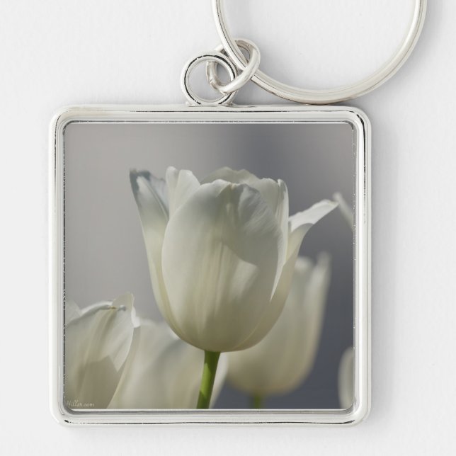 Porte-clés Beaux Tulipes Blancs de Printemps (Devant)