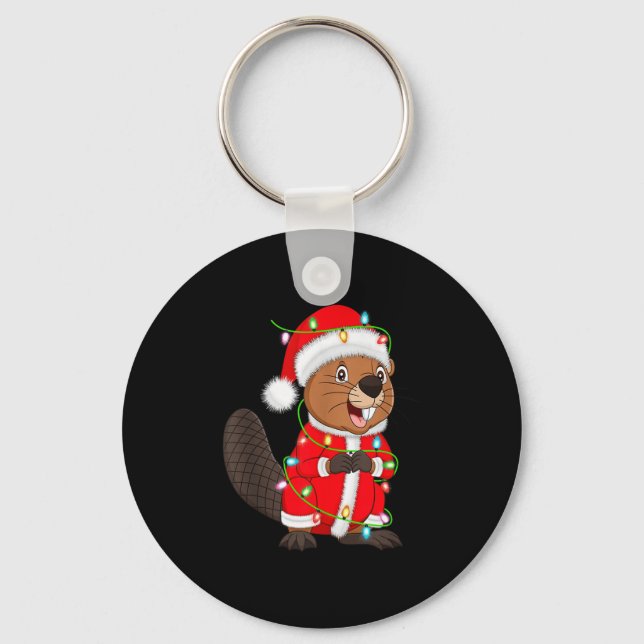 Porte-clés Beaver Christmas Lights Santa Costume Cute Animal  (Recto)