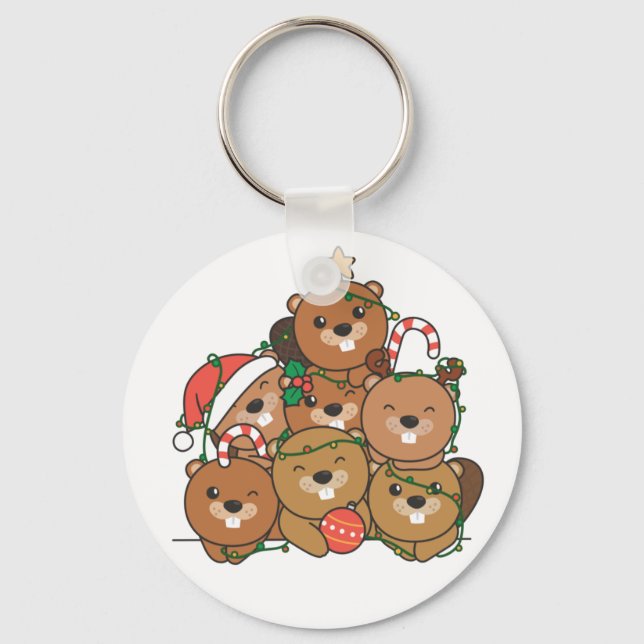 Porte-clés Beaver Christmas Tree Drôle Animal Christmas Keych (Recto)