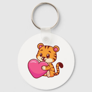 Porte-clés Bébé adorable Tigre Tirant un coeur