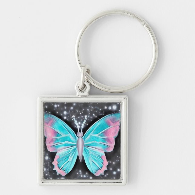 Porte-clés Bébé Bleu et Papillon rose (Devant)