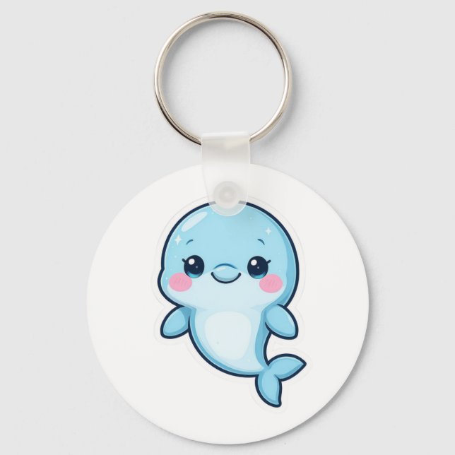 Porte-clés Bébé dauphin bleu Kawaii (Recto)