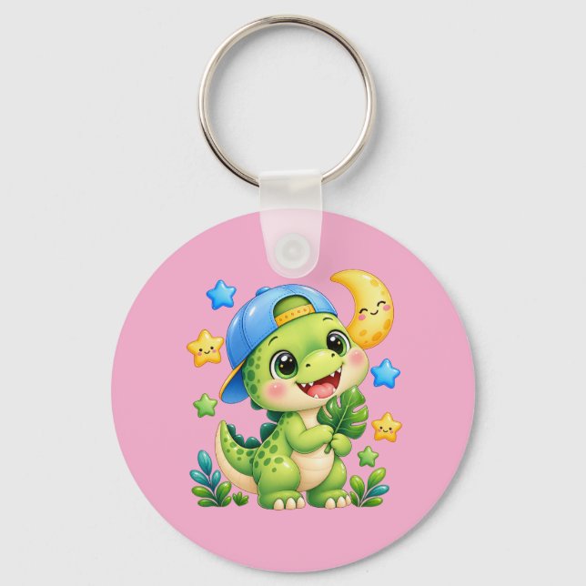 Porte-clés bébé dinosaure rose brillant mignon (Recto)