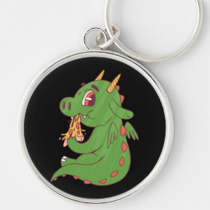 Porte-clés Bébé Dragon Mangeant une Tranche de Pizza Délicieu