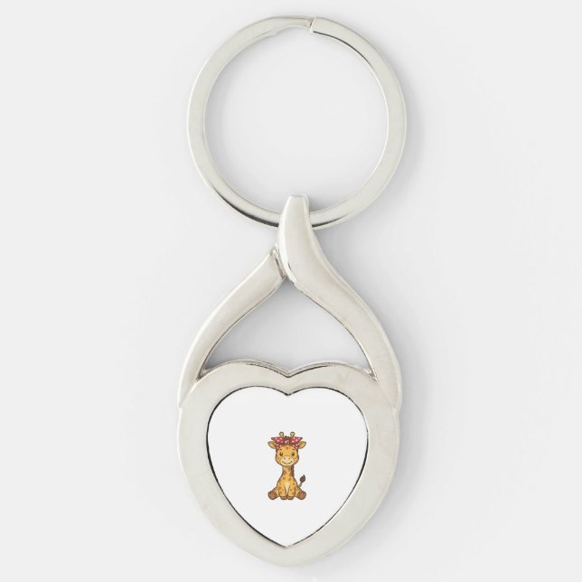 Porte-clés Bébé girafe mignon avec noeud papillon design vect (Devant)