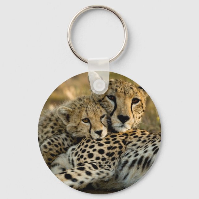 Porte-clés Bébé guépard câlinant sa mère (Recto)