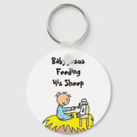 Bébé Jésus nourrit son Porte - clé mouton