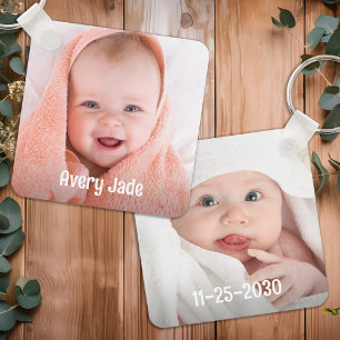 Porte-clés Bébé mignon photo Nom personnalisé & Anniversaire