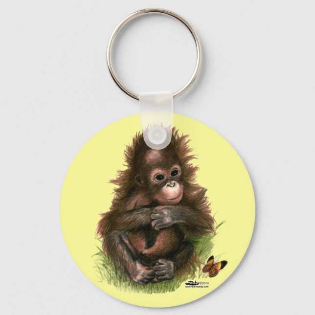 Porte-clés Bébé orang-outan et papillon (Recto)