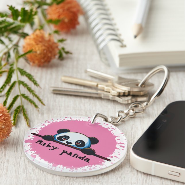 Porte-clés Bébé Panda Mignon Rose éclaboussure (Devant Droit)