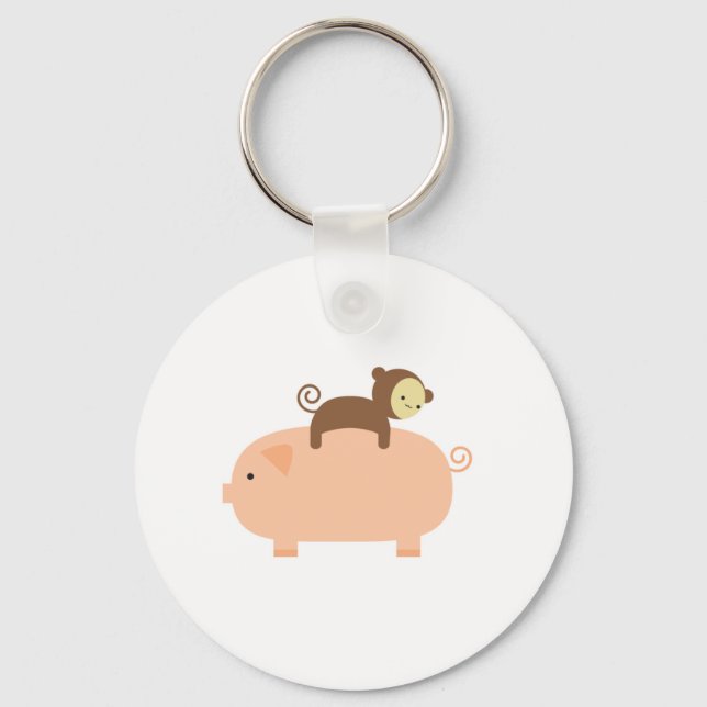 Porte-clés Bébé singe équitation sur un cochon (Recto)