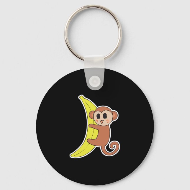Porte-clés bébé singe mignon sur une banane (Recto)