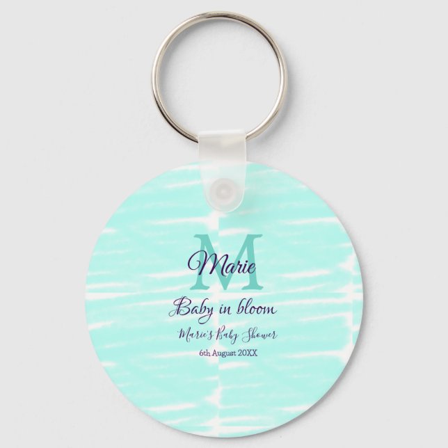 Porte-clés Bébé vert pastel en fleurs monogramme baby shower  (Recto)