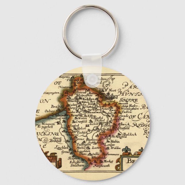 Porte-clés Bedfordshire Comté Angleterre Ancien Antiquaire Ca (Recto)