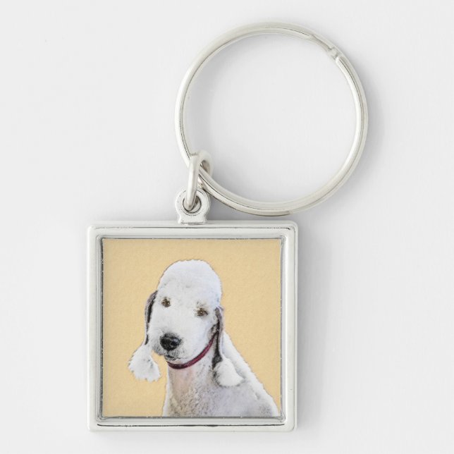 Porte-clés Bedlington Terrier Painting - Art original du chie (Devant)