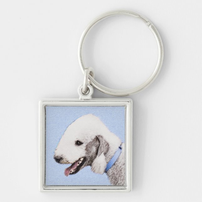 Porte-clés Bedlington Terrier Peinture - Art Chien original (Devant)