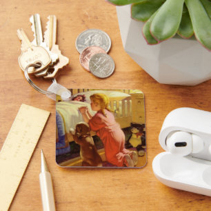 Porte-clés Bedtime Prayers, Girl with Puppy, Vintage Religion