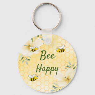 Porte-clés Bee Happy bumble abeilles jaunes nid d'abeille mig