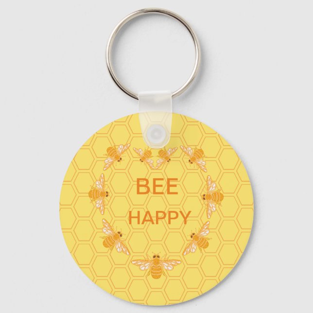 Porte-clés Bee Happy honey bees on yellow honeycomb (Recto)