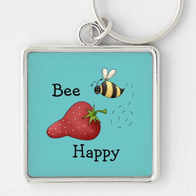 Porte-clés Bee Happy Strawberry Print Art (Devant)