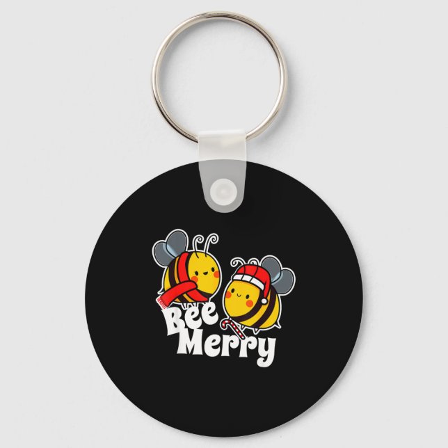 Porte-clés Bee Merry _ Cute Honey Bees Santa Claus _ Christma (Recto)
