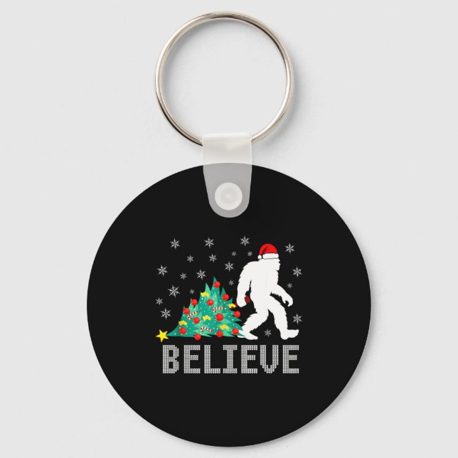Porte-clés Believe Bigfoot Sasquatch Santa Reindeer Christmas (Recto)