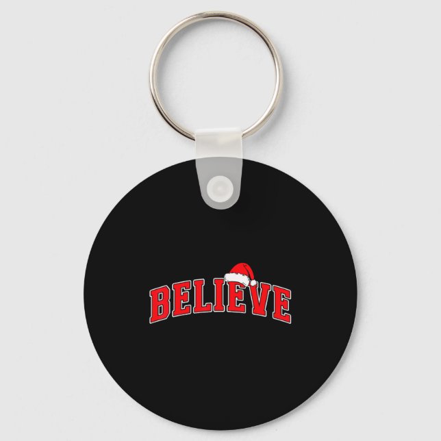 Porte-clés Believe Christmas Varsity Text With Santa Hat Fami (Recto)