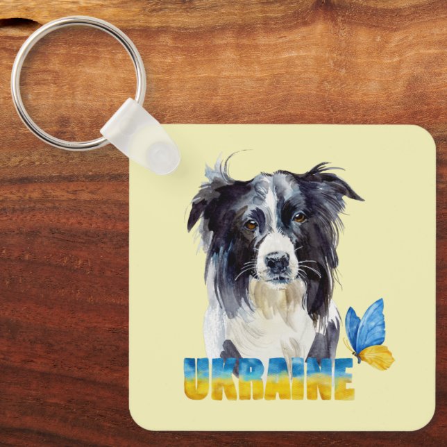 Porte-clés Belle aquarelle Ukraine Chien et Papillon (Recto)
