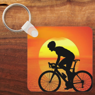 Porte-clés Belle Bicyclette Silhouette Coucher de soleil Scèn