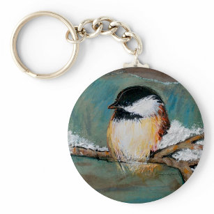 Porte-clés Belle Chickadee Chanson d'hiver Peinture d'oiseaux