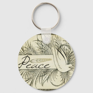 Porte-clés Belle colombe blanche Vintage entourée de feuilla