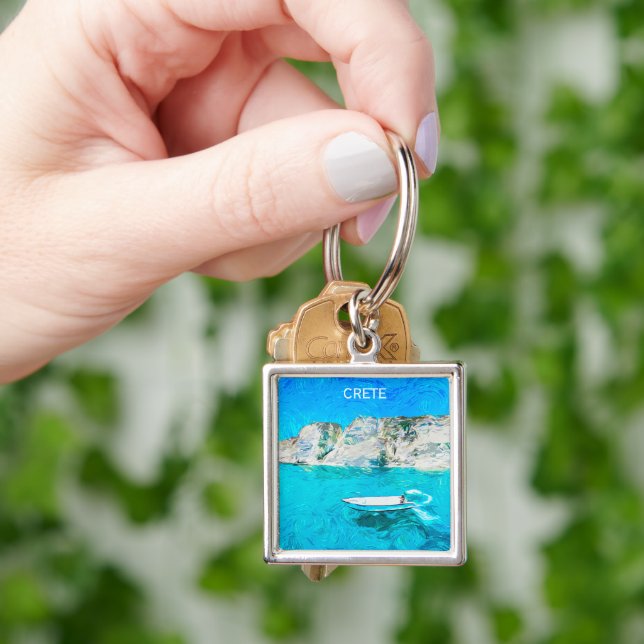 Porte-clés Belle Crète Grèce Ocean Peinture (main)
