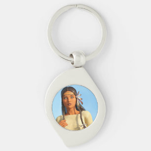 Porte-clés Belle femme autochtone d'Amérique du Nord tenue in