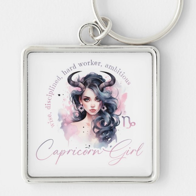 Porte-clés Belle Fille Capricorne Avec Traits (Devant)