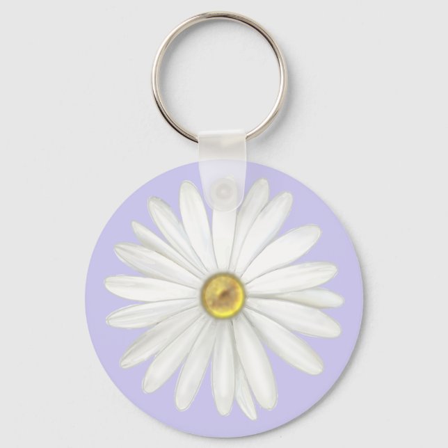 Porte-clés Belle fleur de marguerite sur fond pervenche clair (Recto)