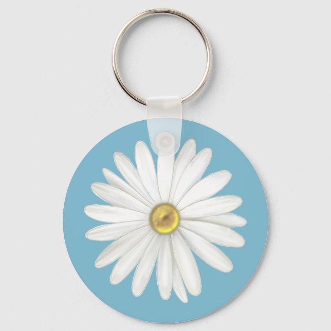 Porte-clés Belle fleur de marguerite sur turquoise sarcelle (Recto)
