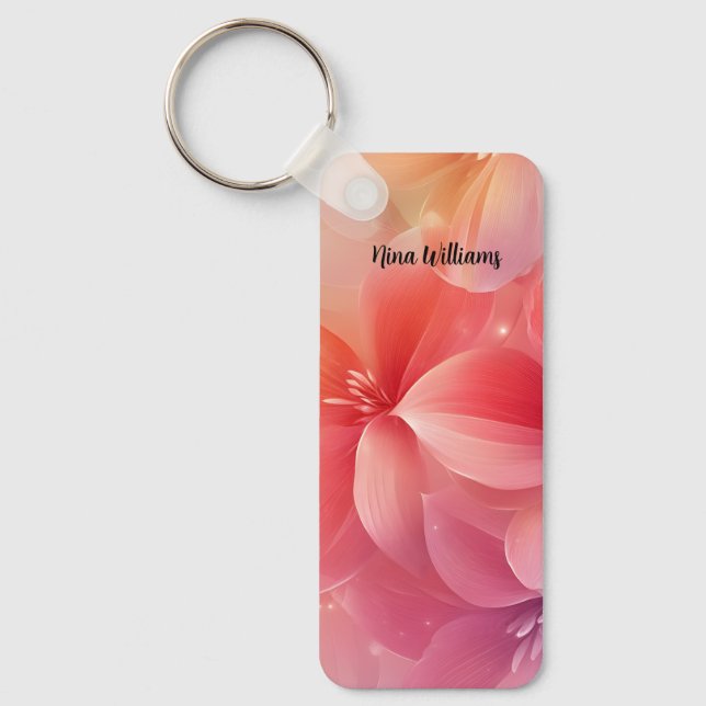 Porte-clés Belle Fleur rose romantique (Recto)