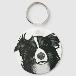 Porte-clés Belle frontière noire et blanche Collie