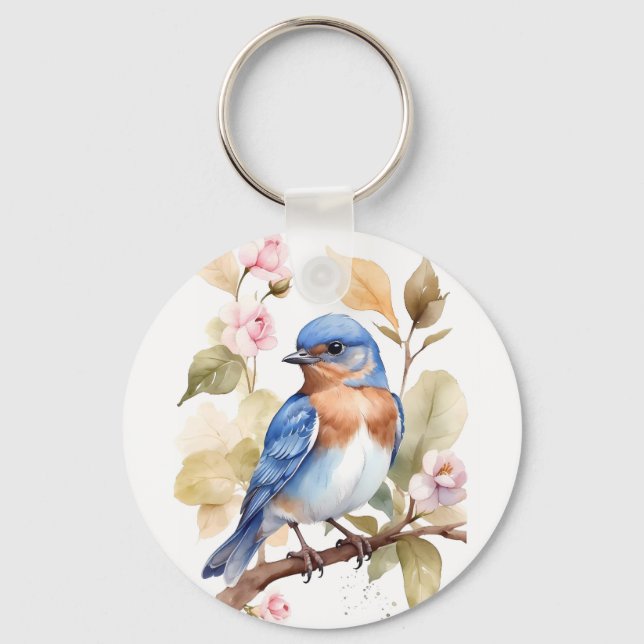 Porte-clés Belle peinture à l'aquarelle de Bluebird (Recto)