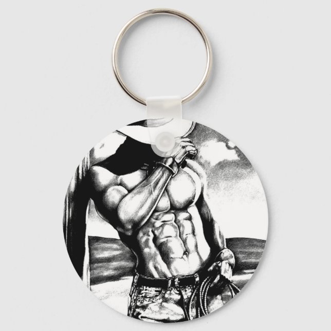 Porte-clés Belle peinture dessin beau Cowboy Bodybuilder (Recto)