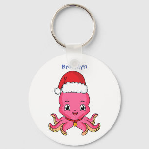 Porte-clés Belle pieuvre joyeuse en casquette de Noël