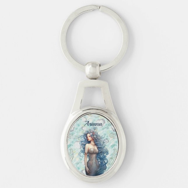 Porte-clés Belle Sirène aux Cheveux Bleus  (Devant)
